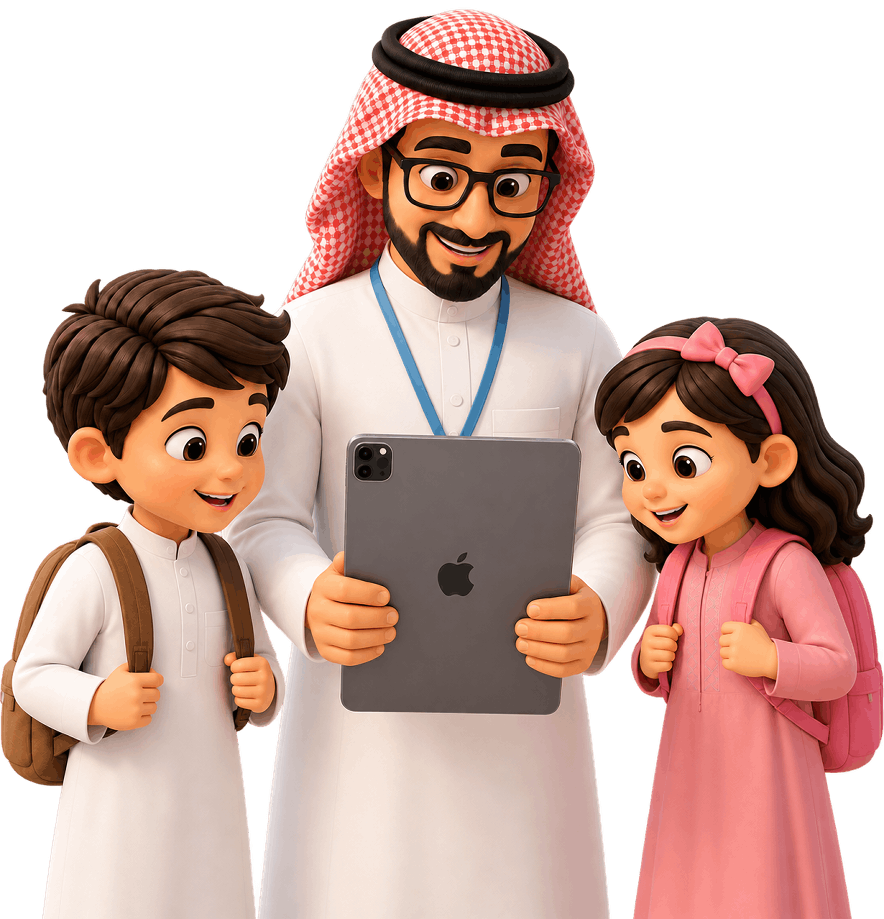 ولي أمر وطفلاه يستكشفون منصة بروفلاي